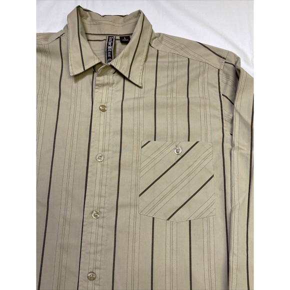 Anchor Blue Button Up Long Sleeve Large Stripes Offwhite Skull Print Embroidery - Picture 5 of 8